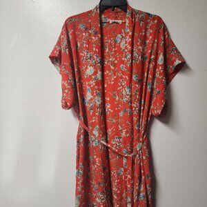 Vernacular wrap dress orange floral print dress/robe Medium